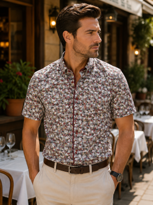 Riverside virágmintás slim fit férfi ing legombolt gallérral